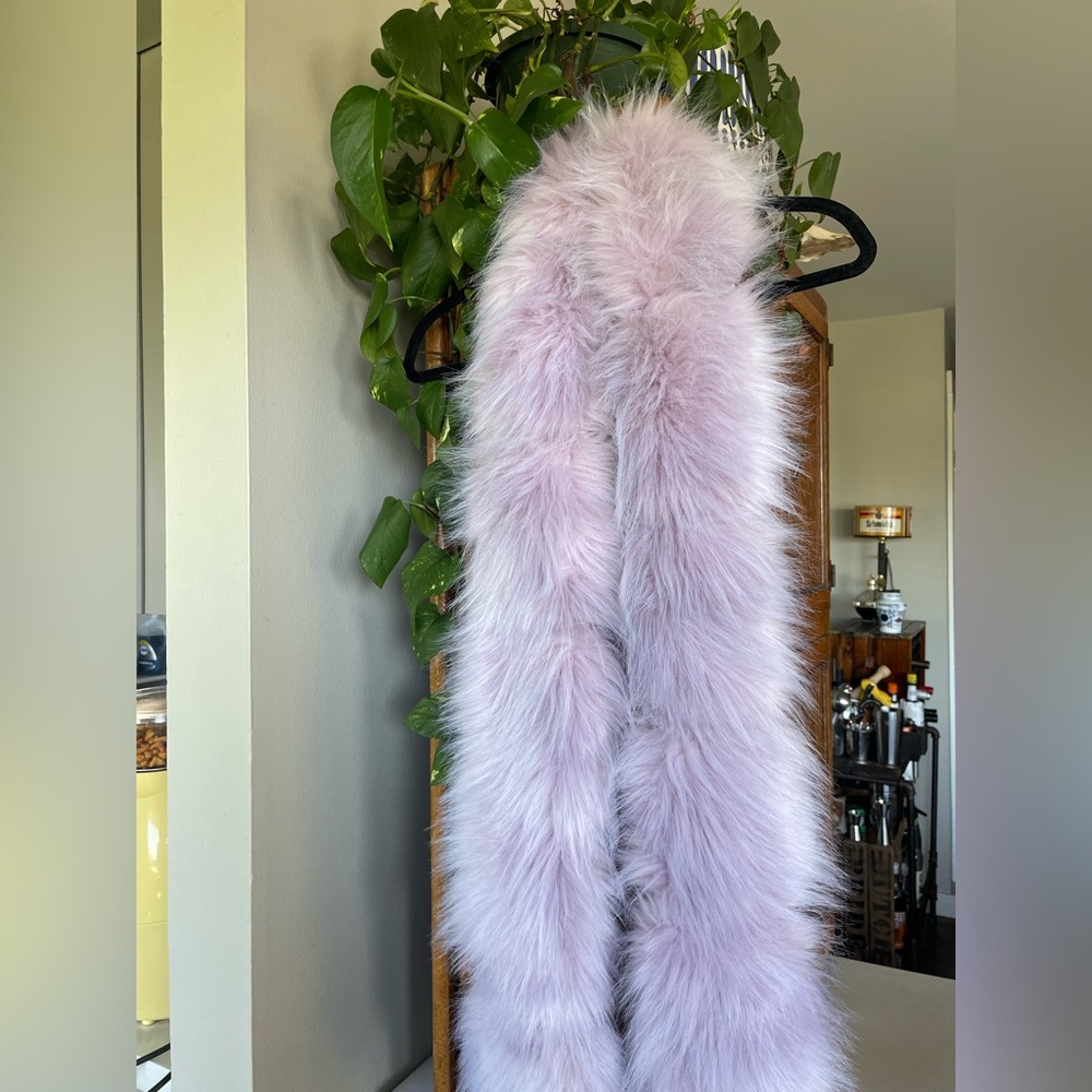 Kate Spade Faux Fur Long Lilac Scarf 30% Wool 80x4inches NWOT